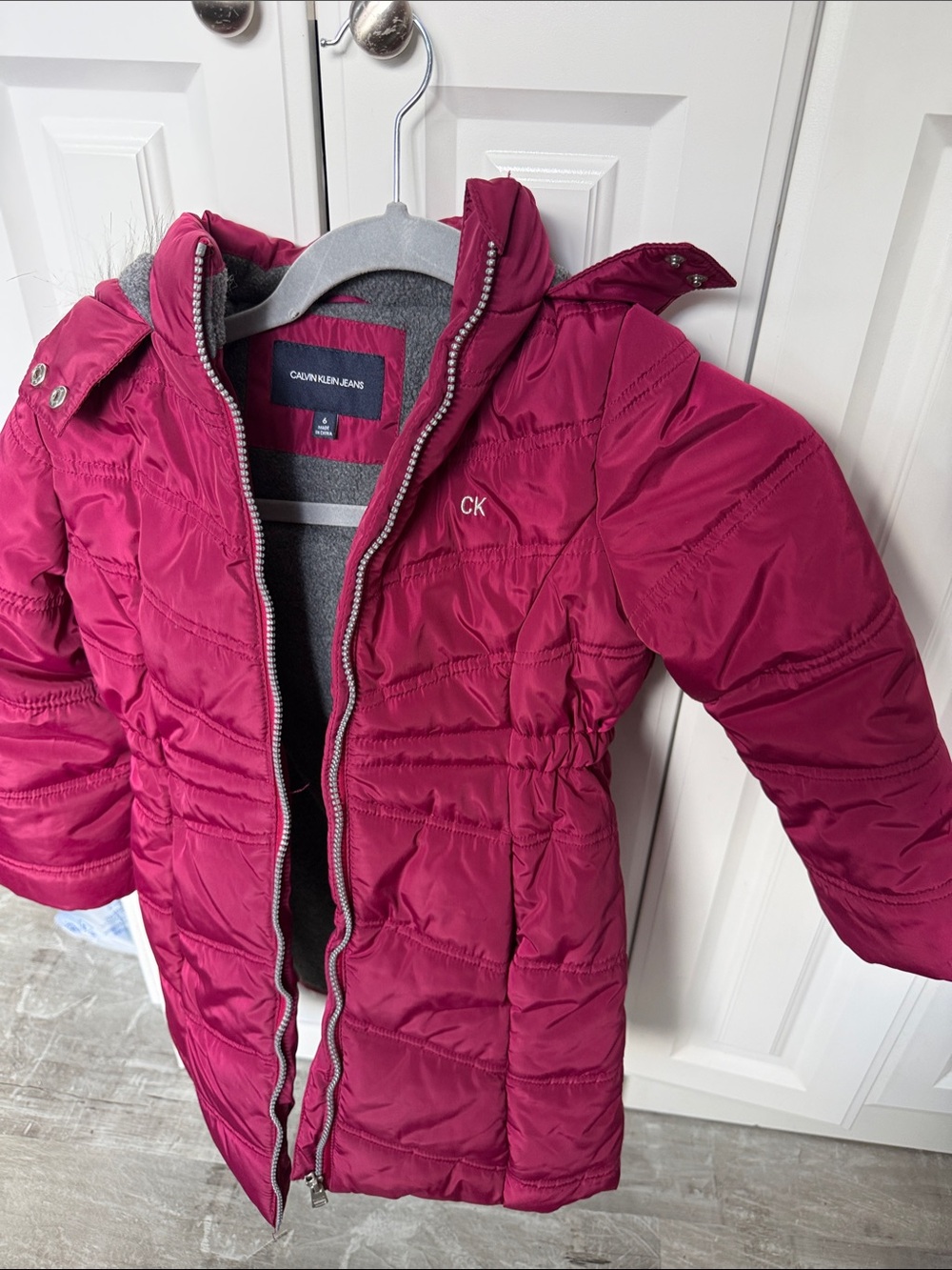 Calvin Klein Jeans Girls' Magenta Quilted Puffer Coat